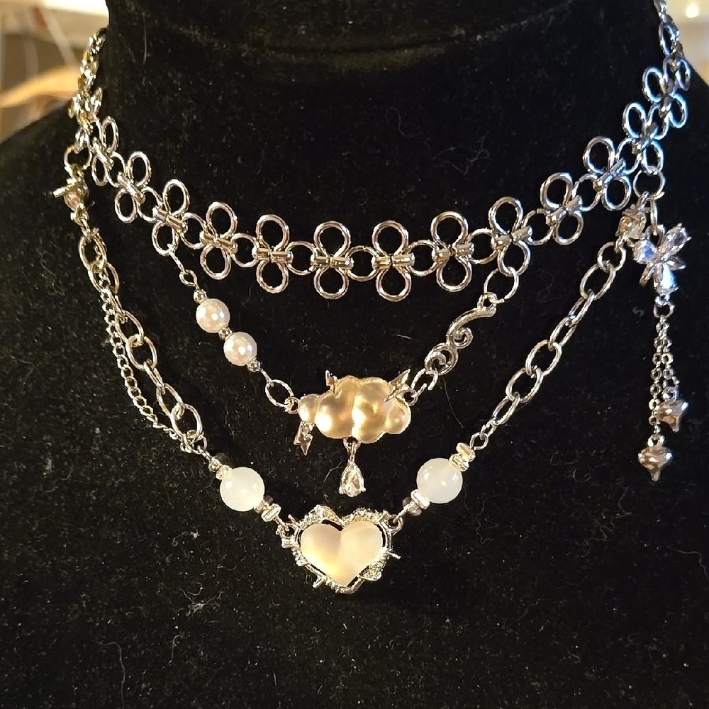 Elegant Multi-Layer Silver Choker - Fire And Rain